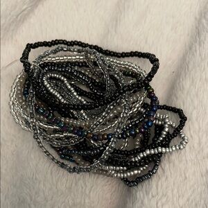 Elegant Black and Silver Beaded Bracelet Set
